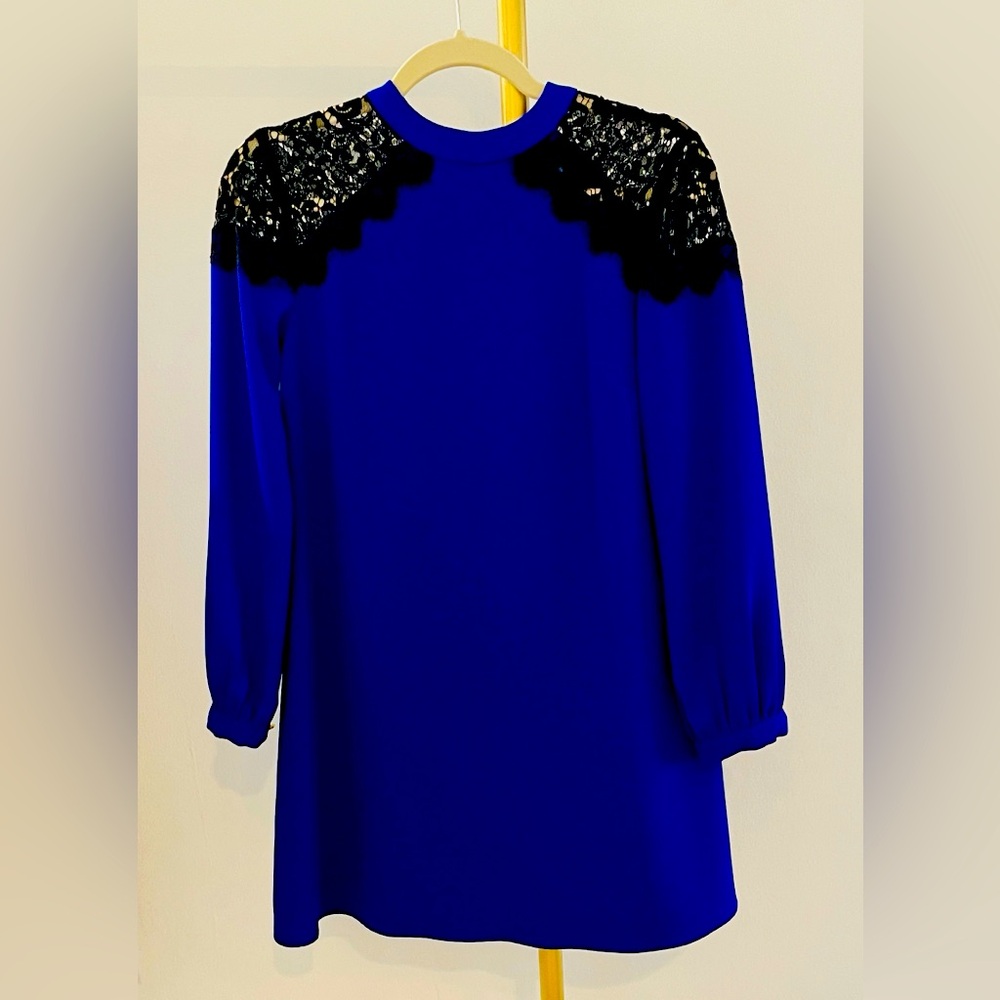 CeCe Royal Blue Dress with Black Lace Detail